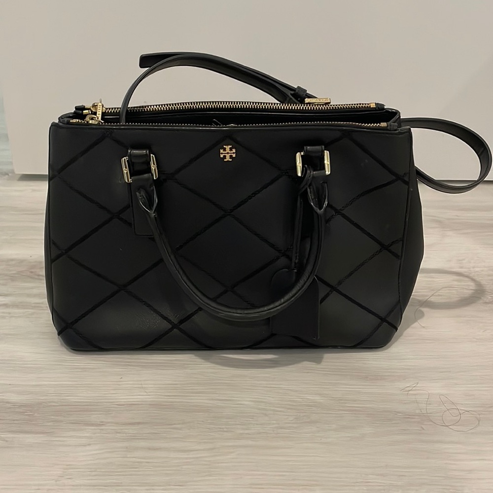Black Tory satchel bag . Gold accents.